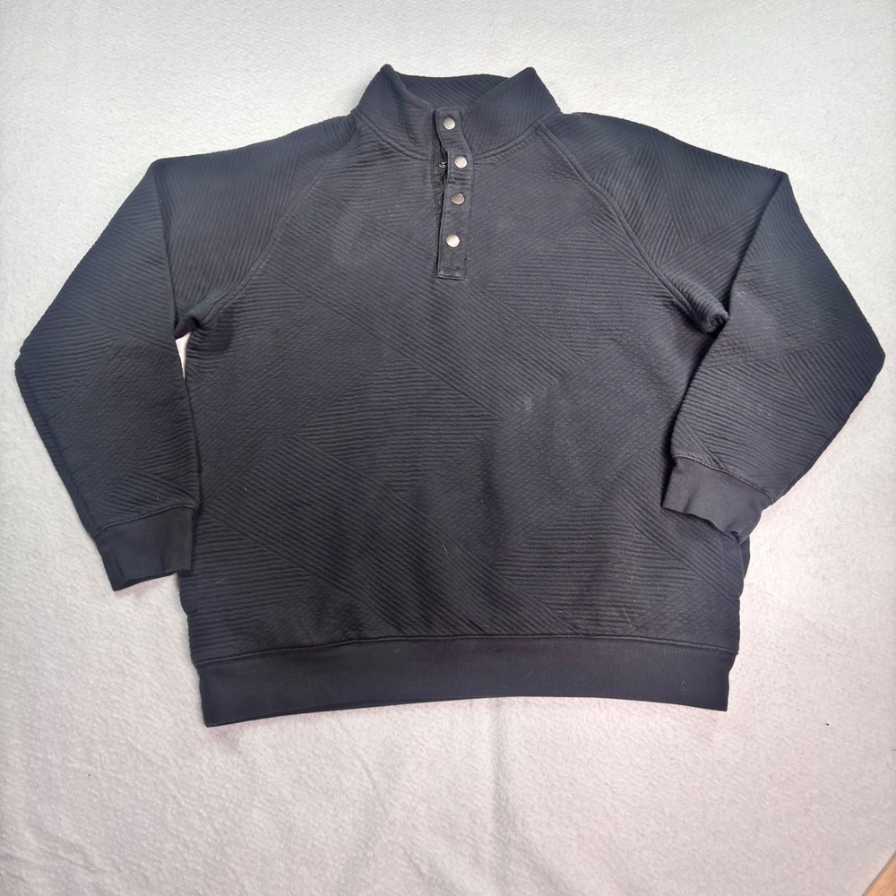Goodfellow Textured Quarter Button Pullover Black Mock Neck Sweater Mens Large